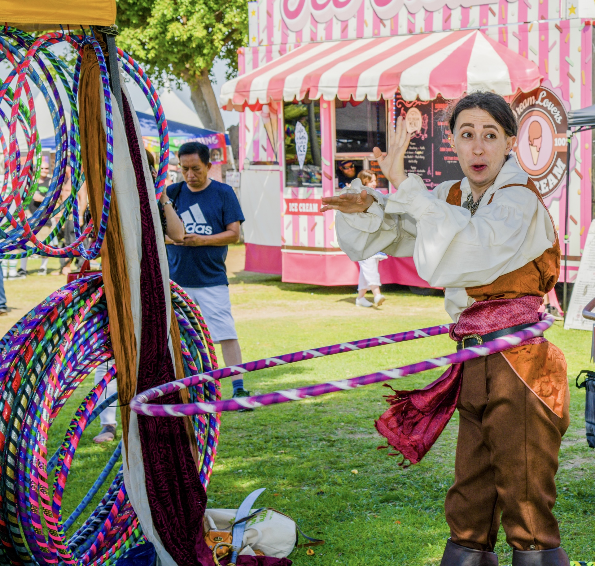 Pirate gentleman shocked and delighted discovering he can hoop at a Sunshine Hoops event
