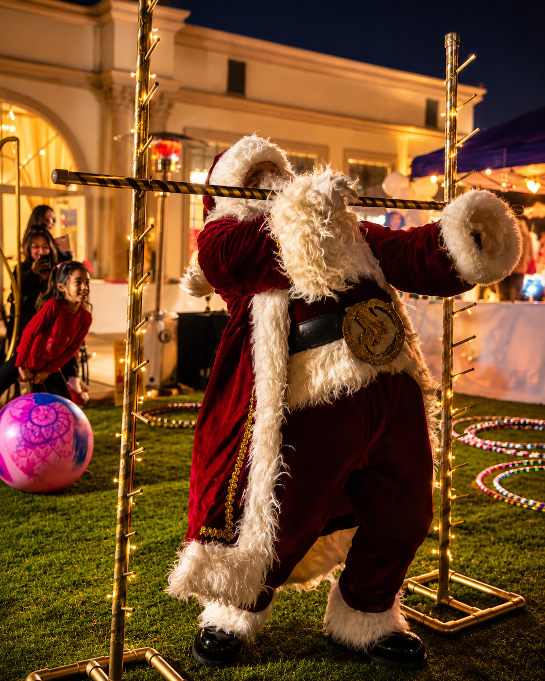 Santa Claus at a Sunshine Hoops holiday event